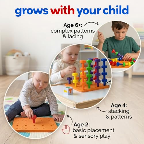 Skoolzy Peg Board Set - Montessori Toys for 2 Year Old - 33 Pc Peg Board for Kids - Occupational Therapy Toys with Pegs, Dice, Lacing String & Storage Bag - Montessori Toys for 2+ Year Old - style: Pegboard Set - 33pcs