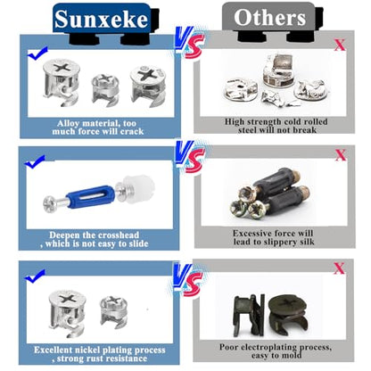 380PCS Cam Locks for Furniture,Include 300 Multi-Size Cam Bolt & Nuts Set and 80 Wood Dowel Pins,3-in-1 Eccentric Wheels Furniture Cam Lock Fasteners for Cabinet,Wardrobe and Drawer - size: 380PCS-Silver