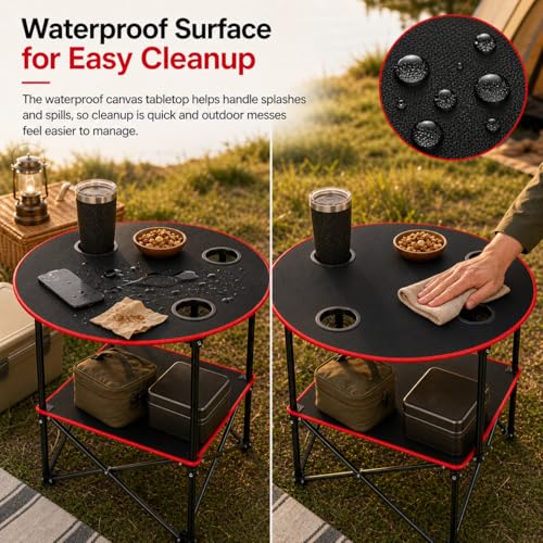 Portable Camping Table Folding Picnic Tables Lightweight Folding Table Waterproof Canvas Beach Table for Outside with 4 Cup Holders & Carry Bags for Camping, Beach, Campfires and Tailgating