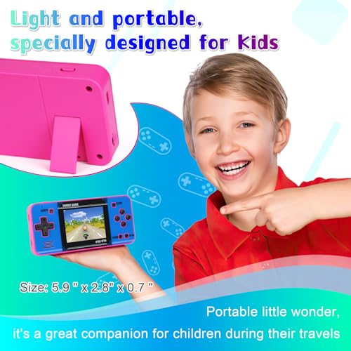 Handheld Game for Kids ，Built-in 220 32-bit Video Games, 3.0” IPS Screen, Rechargeable Portable Game , Travel Mini Arcade Electronic Toys Gift for Boys and Girls (Pink+Blue) - color: Pink+blue
