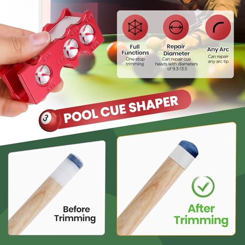 11-in-1 Aluminum Alloy Pool cue Tips Replacement kit,Pool cue tip Shaper,Professional Cue Stick Tool Kit,Pool cue Shaper Accessories for Replacement and Shaping Cue Tips (Red)