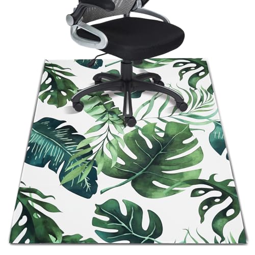 Office Chair Mat for Hardwood Floor 36"X 48" Heavy Duty Desk Chair Rug for Under Gaming Rolling Chairs Computer Decor Protect Mats Low Pile Non-Slip Rubber for Carpet & Tile Floor-Tropical Leaves - color: Green Tropical Leaves, size: 36"X 48"