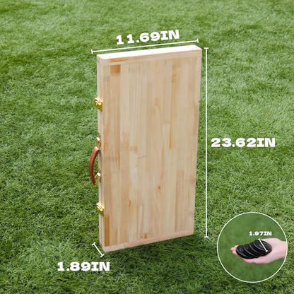 Lawn Outdoor Family Game Wooden Breton Palet Board Game Solid Wood Gaming Board Cornhole Board with 12 Metal Discs Palet Breton Game Set Backyard Games (Log)