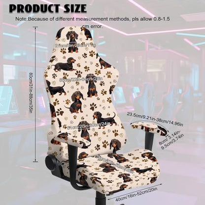 Suobstales Dachshund Paw Heart Pattern Gaming Chair Covers Slipcovers with Armrest Covers, Stretch Game Computer Office Desk Chair Cover Protector, Soft Fabric Rotating Armchair Covers, Without Chair - color: Dachshund Paw Heart