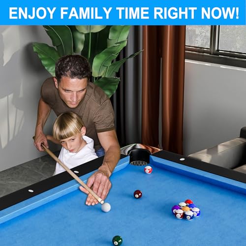 3 in 1 Billiard Table, 64" Folding Pool Table with Ping Pong Table and Dining Top, Multi Game Table Includes Billiard Accessories and Tennis Paddles for Family Game Room, Basements - color: Blue