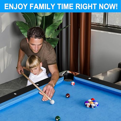 3 in 1 Billiard Table, 64" Folding Pool Table with Ping Pong Table and Dining Top, Multi Game Table Includes Billiard Accessories and Tennis Paddles for Family Game Room, Basements - color: Blue