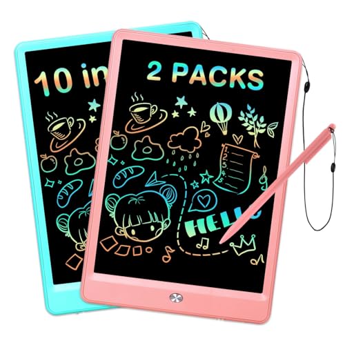 EooCoo LCD Writing Tablet for Kids, 10 Inch Colorful Doodle Board Drawing Pad 2 Pack, Learning Toys for Toddlers, No Mess Coloring Books for Travel, Easter Basket Stuffers - color: Pink&blue