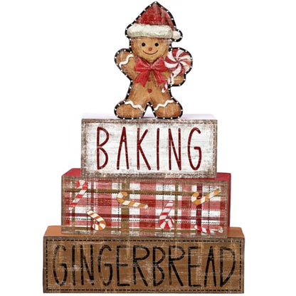 DIYDEC 4Pcs Christmas Table Decoration Gingerbread Man Wooden Block Sign Christmas Tiered Tray Decor Centerpiece Decorative Sign for Xmas Holiday Tabletop Coffee Fireplace Shelf Desk Party Decor - style: Gingerbread Man