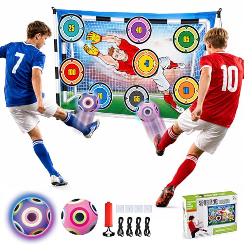 Soccer Training Mat, Soccer Kick Trainer with 2 Soft Soccer Ball Indoor Outdoor Sticky Soccer Ball Game Toss Soccer Target Game Great Gifts for Boys Girls