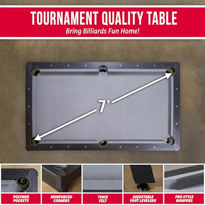 GoSports 7 and 8 ft Pool Tables with Wood Finish - Gray, Black, or Green Felt - Billiards Game Room Table for Adults & Family - Accessories Not Included - style: 7 ft Gray