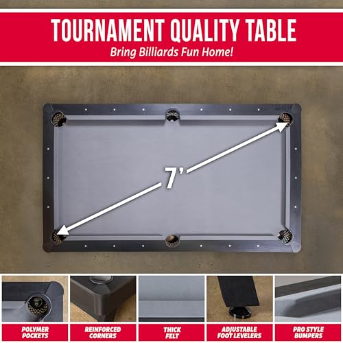 GoSports 7 and 8 ft Pool Tables with Wood Finish - Gray, Black, or Green Felt - Billiards Game Room Table for Adults & Family - Accessories Not Included - style: 7 ft Gray