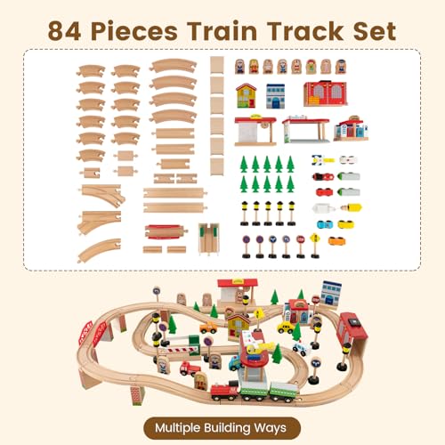 Costzon Train Table, 3-in-1 Wooden Train Set Table w/Reversible 84 PCS Track Train Toys, Table Map & Storage Drawer for Building, Playing, Studying, Kids Activity Table for Toddlers Aged 18 M+ - size: 38" x 24.5" x 15.5" (L x W x H)