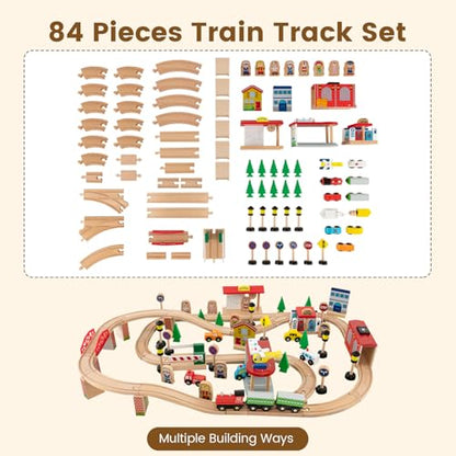 Costzon Train Table, 3-in-1 Wooden Train Set Table w/Reversible 84 PCS Track Train Toys, Table Map & Storage Drawer for Building, Playing, Studying, Kids Activity Table for Toddlers Aged 18 M+ - size: 38" x 24.5" x 15.5" (L x W x H)