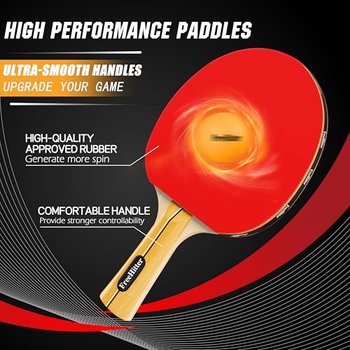 Table Tennis Set, 4 Paddles, 8 Balls & Carry Bag | Poplar wood paddles with EVA sponge & rubber. ABS 3-star balls. Great for family, beginners, office.