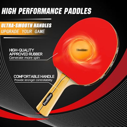 Table Tennis Set, 4 Paddles, 8 Balls & Carry Bag | Poplar wood paddles with EVA sponge & rubber. ABS 3-star balls. Great for family, beginners, office.