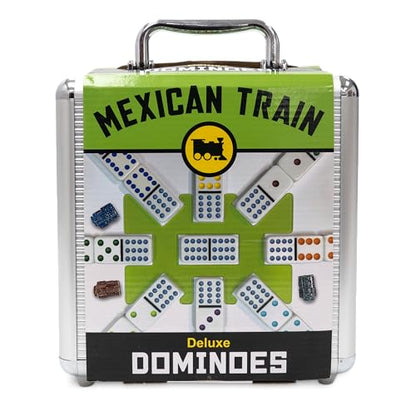 Front Porch Classics, Mexican Train Domino Set On-The-Go Aluminum Carrying Case, 2 to 8 Players Ages 8 to 99