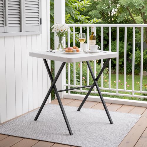 Folding Table, Portable Coffee Table 27in Square Table for Small Spaces, Patio Card Table Foldable Picnic Table with 400 LBS Capacity for Indoor Outdoor Use, White - color: White, size: 27in
