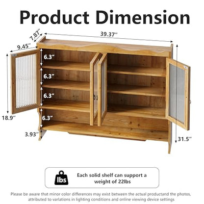 Retro Style Haze Four Glass Door Wood Wall Cabinet with Detachable Shelves for Office, Dining Room,Living Room, Kitchen and Bathroom - color: Natural(4)