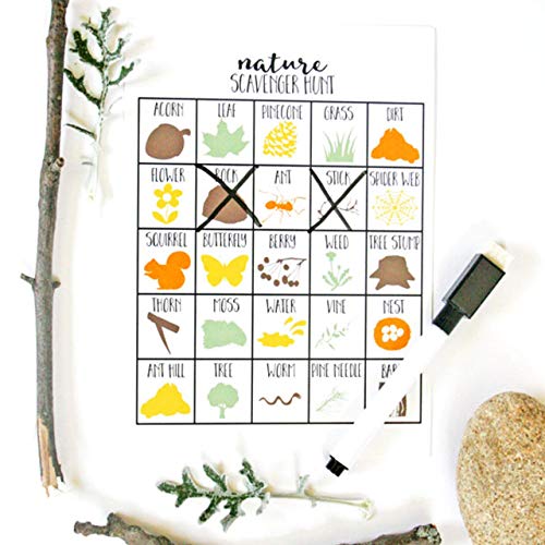 Nature Scavenger Hunt Games for Kids, Outdoor, Birthday Party, Road Trip, Travel Activities, Includes 10 Dry Erase Markers and Cards, Family Game Night