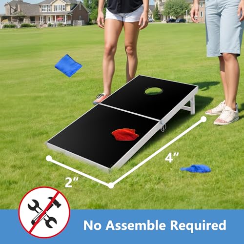 Nova Microdermabrasion Cornhole Game Set Includes 8 Regulation Bean Bags 2 Aluminum Cornhole Boards w/Carrying Case for Beach Lawn, Tailgating Party Backyard BBQ - style: 4ft x 2ft Aluminum
