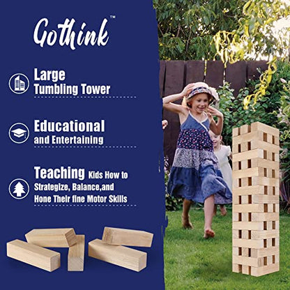 GOTHINK Giant Tumbling Tower Game, Super Large 51pcs Wooden Blocks Stacking Game, Stacking Up to 5.5 Feet, Timber Blocks with Carry Bag, Jumbo Blocks Outdoor Indoor Game Toy Gift for Kids and Adults - size: XL- Up to 5.5FT
