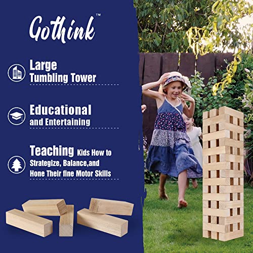 GOTHINK Giant Tumbling Tower Game, Super Large 51pcs Wooden Blocks Stacking Game, Stacking to Over 6 Feet, Jumbo Timber Blocks with Carry Bag, Jumbo Outdoor Indoor Game Toy Gift for Kids and Adults - size: G-Over 6FT