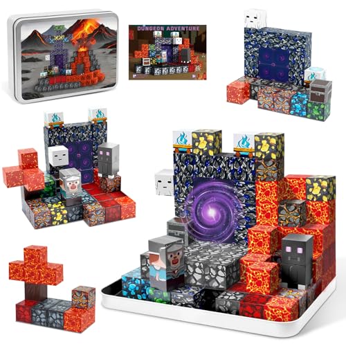 70PCS Magnetic Building Blocks Travel Toys for Kids Ages 4-8, Lava Portal Mini Magnetic Blocks with Iron Storage Box, Portable Magnet Cubes STEM Learning Set for Toddler Boys Girls Ages 3+ - style: Lava Portal