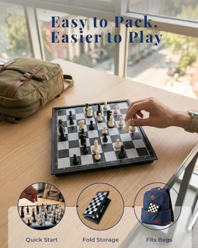 Travel Chess Set Magnetic Portable Folding Chess Board - Small Mini Chess Set - (Small / 7.6 Inch) - size: Small / 7.6 Inch