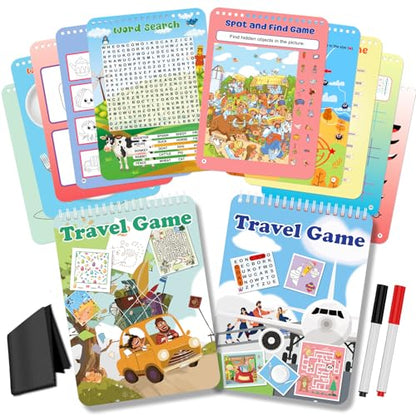 Elfew 2 Pack Reusable Activity Game for Kids Ages 4-8, 8-12,Travel Games Include 56 Different Game,1-2 Players,Toy & Learning Tool for Road Trip Airplane Activity