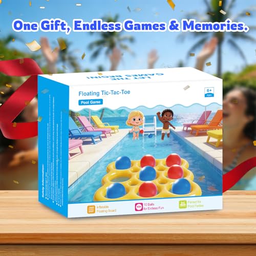 JOMBY Pool Toys, 2-in-1 Giant Inflatable Tic Tac Toe Float Game for Kids Adults Family, with 10 Balls for Adults Teens Kids 2-10 Players