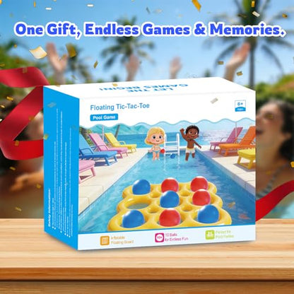 JOMBY Pool Toys, 2-in-1 Giant Inflatable Tic Tac Toe Float Game for Kids Adults Family, with 10 Balls for Adults Teens Kids 2-10 Players