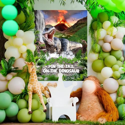 Faccito Pin Tail on Dinosaur Birthday Games Dinosaur Party Decorations Large Poster with 24 Tails Stickers Blindfold Pin Tail Games for Birthday Party Decorations Activities Supplies - style: Dinosaur