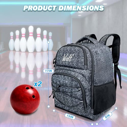 WOLT Bowling Ball Bag,2 Ball Bowling Backpack with Protective Foam Padded & Shoe Compartment Fits Up to Mens Size 16 - color: Healthygrey