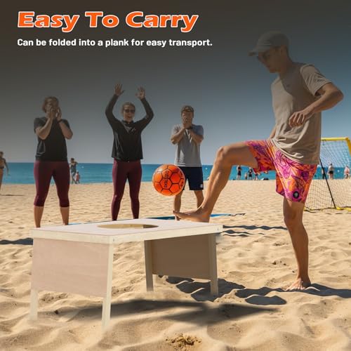 Backyard Soccer Game with 2 Tables, 1 Ball, 4 Cones, Soccer Training Equipment, Portable Football Practice Outdoor Game for Backyard, Beach, Field Fun, No Assembly Needed