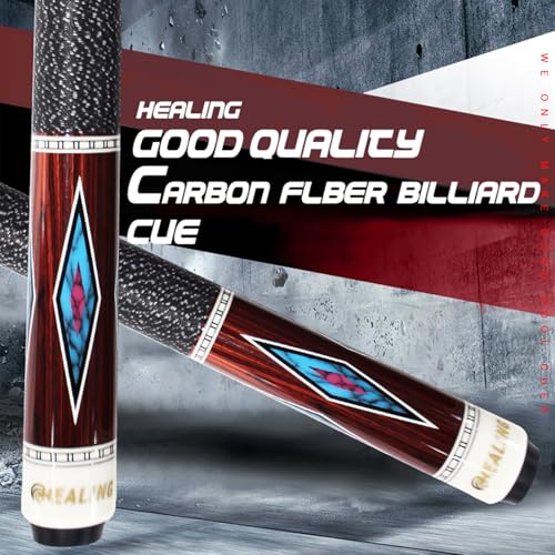 Carbon Fiber Pool Cue – 12.9mm, 14mm and 12.4mm, 2-Piece Billiard Cue Stick for Women/Men, Professional Break Cue for Snooker, 8-Ball, 9-Ball, Home & Club Use - color: Red