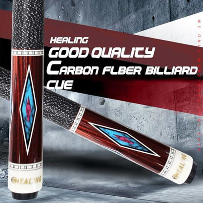 Carbon Fiber Pool Cue – 12.9mm, 14mm and 12.4mm, 2-Piece Billiard Cue Stick for Women/Men, Professional Break Cue for Snooker, 8-Ball, 9-Ball, Home & Club Use - color: Red