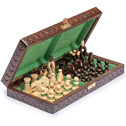 Husaria European International Chess Wooden Game Set, King's Classic - 11.3-Inch Small Size Chess Set with Folding Board and Felt Bottom Chessmen - size: 11.3 Inch Classic