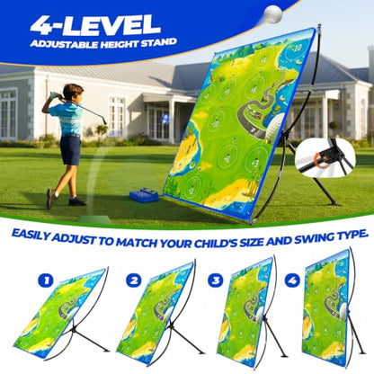 HopeRock Auto Scoring Golf Chipping Game Set, 60" Golf Practice Mat with Electronic Scoring Device, 2 Game Modes, 4-Level Adjustable Stand, Indoor Outdoor Backyard Golf Game for Adults Kids Golf Gifts