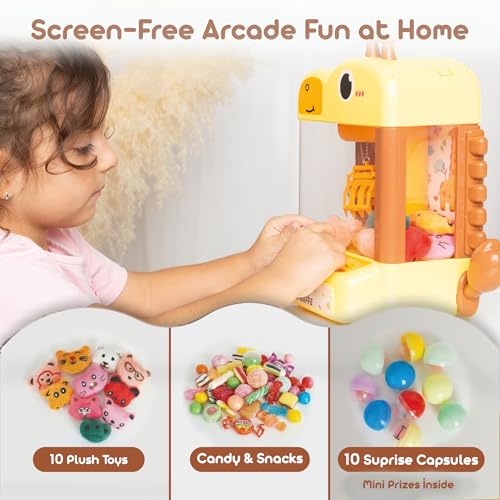 Claw Machine for Kids - Mini Arcade Game - Vending Machine - Candy Grabber Toys - Silent Mode, Lights, USB - Plush Toys & Easter Eggs, Surprise Stickers - Fun Gift for Kids, Boys & Girls (Giraffe) - style: Giraffe