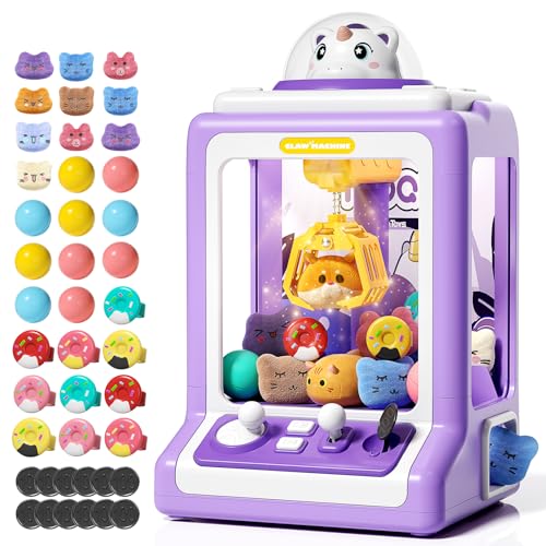 Jovow Claw Machine for Kids, Mini Vending Machine with Game Coins & Music, Prize Dispenser Toys for Girls and Boys, Electronic Claw Game Machine for Party Birthdays, Includes 30 Mini Toys - style: Unicarns