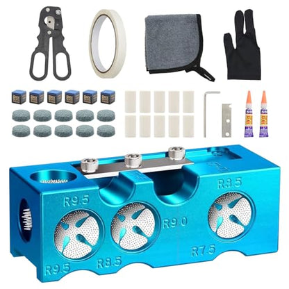 11-in-1 Billiards Pool Cue Tip Shaper, Pool Cue Tips Replacement Kit, Pool Cue Tips,Pool Cue Tip Tool for Replacement and Shaping Cue Tips - color: Blue