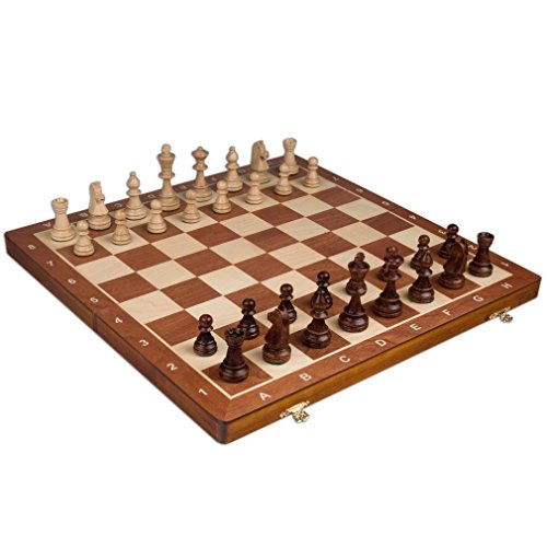 Wegiel Handmade European Professional Tournament Chess Set - Wooden 21 Inch Folding Board with Felt Base & Hand Carved Chess Pieces - Compartment Inside The Board to Store Each Piece