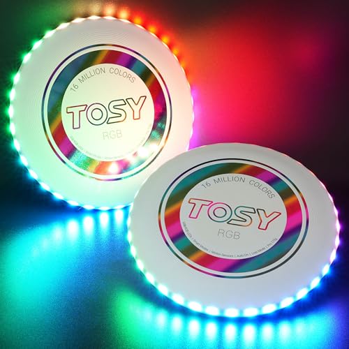 TOSY Flying Disc - 16 Million Colors RGB or 36 LEDs, Extremely Bright, Smart Modes, Camping Essentials for Teens/Kids/Adults/Men/Boys/Girls, Auto Light Up, Rechargeable, Waterproof, 175g - color: Rgb White Disc (Set of 2)