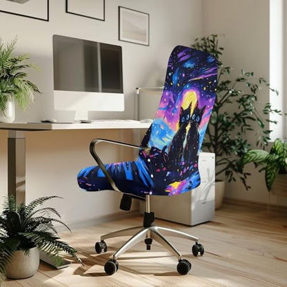 Cat Office Chair Cover, Water Resistant Computer Desk Chair Cover High Back Universal Executive Boss Chairs Covers Washable Desk Rotating Chairs Slipcovers - color: Cat 3, size: Small