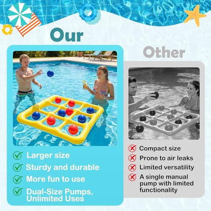 Cyfie Inflatable Floating Pool Toss Game for Teens、Adults, Yellow Tic-Tac-Toe Water Game Set with 10 Balls, Summer Swimming Pool Toy for Family Backyard Party、Beach、Lake Games、Vacation - color: Yellow