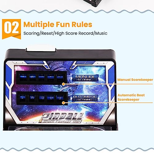 Rasul Mini Pinball Games, Electronic Tabletop Pinball Machine Shooting Toy for Indoor Game Room with Light and Scorekeeper, Desktop Ball Game Retro Nostalgia Arcade Machine for Kids Adults