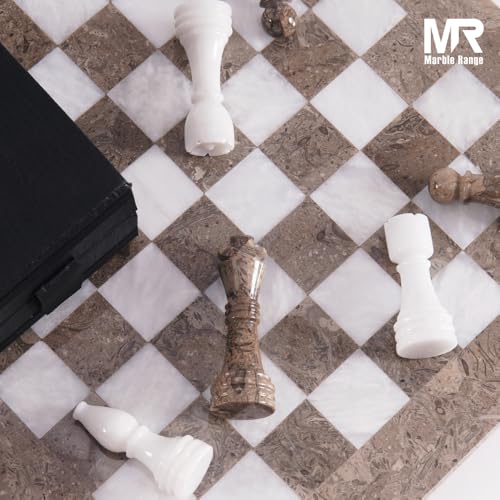 Marble Chess Set 15" Inches Oceanic and White with Storage Box and 2 Extra Queen Handmade Classic Board Games for Adults, Luxury Marble Chess Board & Chess Pieces for Gifts - color: Oceanic & White