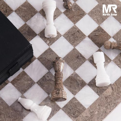 Marble Chess Set 15" Inches Oceanic and White with Storage Box and 2 Extra Queen Handmade Classic Board Games for Adults, Luxury Marble Chess Board & Chess Pieces for Gifts - color: Oceanic & White