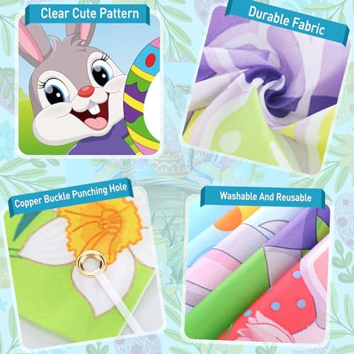 JellyArch 34 Pcs Easter Outdoor Toss Party Games Includes Potato Sack Race Jumping Bags Egg Spoon Race Inflatable Bunny Ring Toss Games Bean Bags Legged Race Bands Game Banner for Easter Hunt Party
