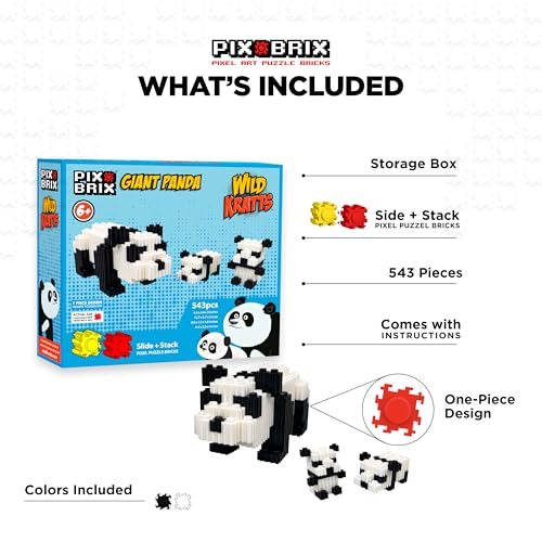 Pix Brix - Wild Kratts Toy Pixel Art Kit - Giant Panda, 543 Pieces - Patented Slide + Stack Pixel Puzzle Building Bricks, Build & Collect Wild Kratts Animals - Stem Toys, Ages 6 Plus - style: Giant Panda